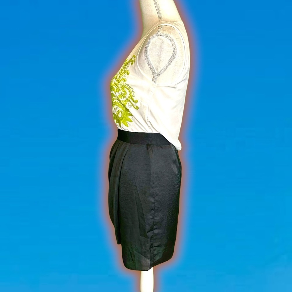 RARE Vintage Sachin + Babi Lime Green Embroidered Black & White Mini Dress Size0 - Picture 9 of 15